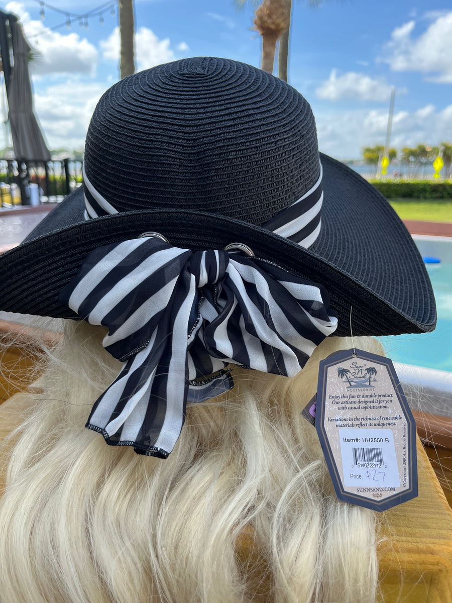 Black Sun Hat with Black White Bow – Lime Street Boutique Inc