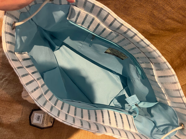 Light Blue White Silver Striped Tote