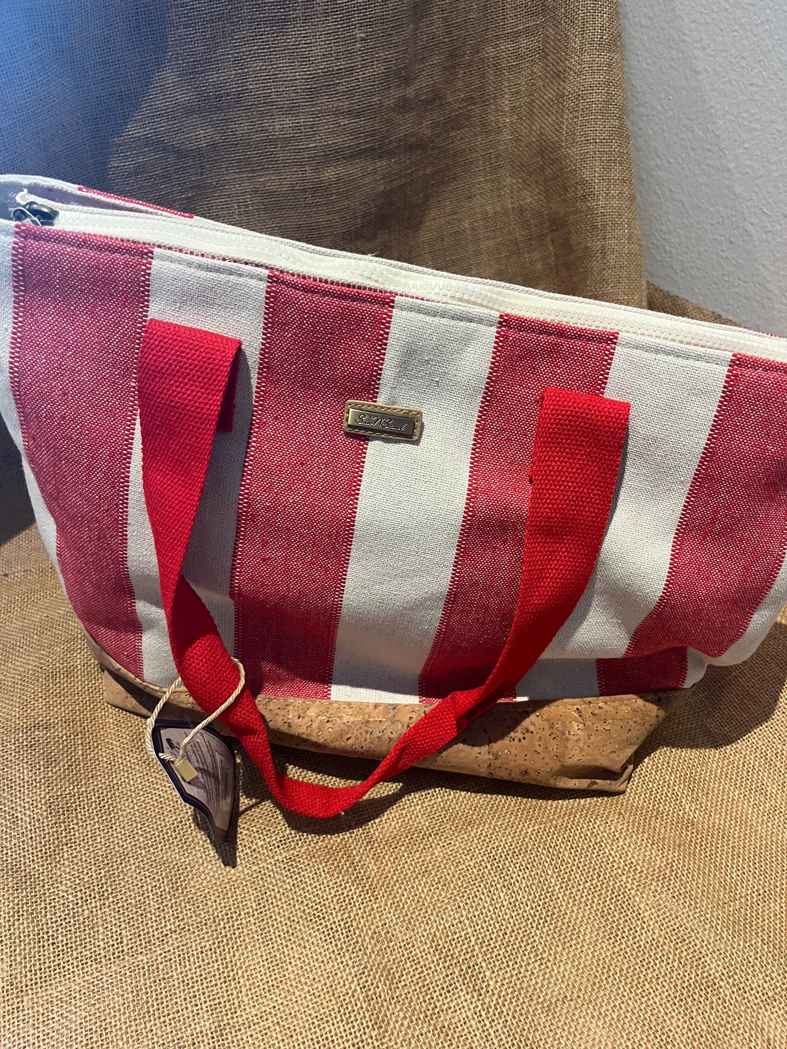 Red and Cream Striped Summer Beach Tote