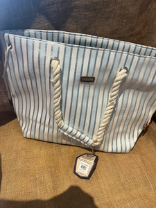Light Blue White Silver Striped Tote