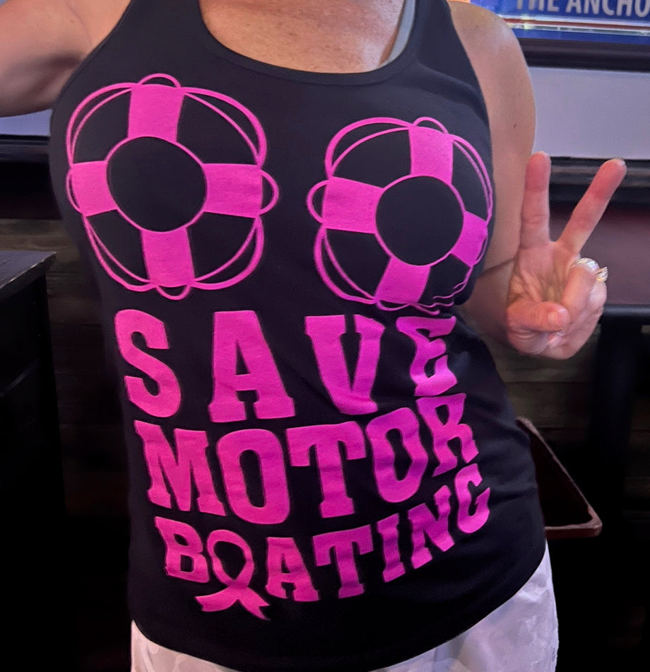 Save Motor Boating Breast Cancer Tank-Black