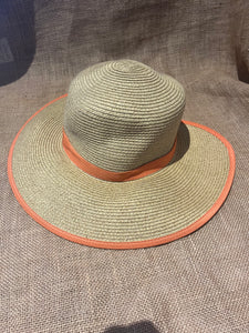 Straw hat with orange trim and ponytail slit