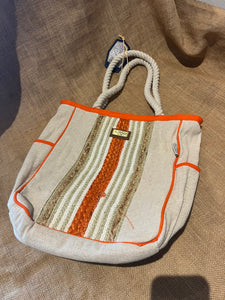 Canvas Striped Summer Tote- Orange