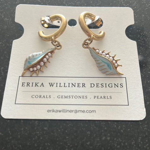 La Pesca Earrings by Erika Williner-Aqua Shell