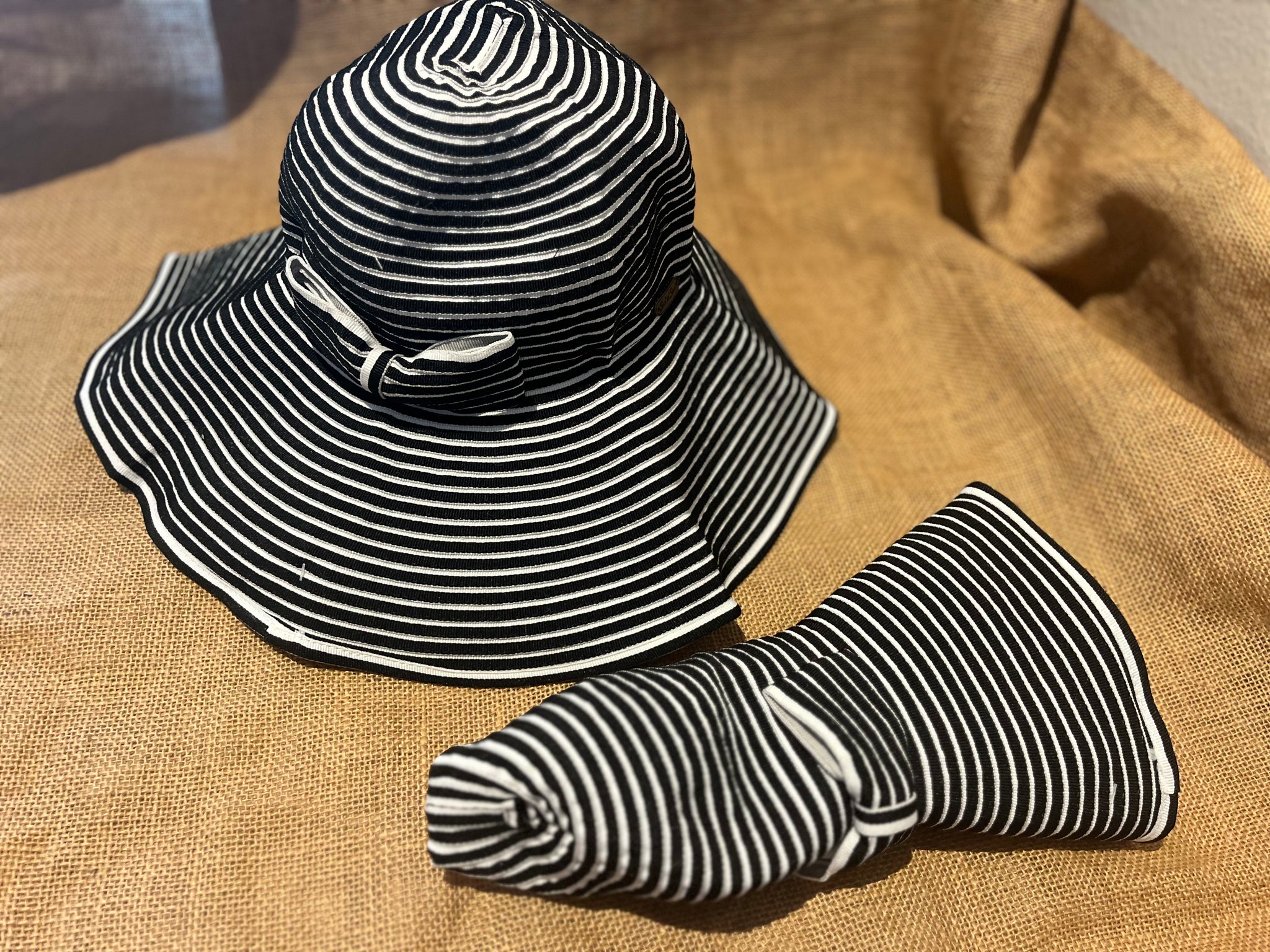 Black and White Striped roll up hat