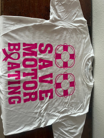 Save Motor Boating Breast Cancer Tee-White