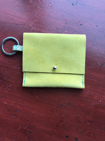 Yellow suede wallet w/silver keyring