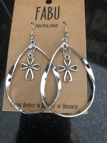 Silver Cross Hoops Earrings by Fabu