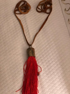 Leather Necklace with Red Tassel