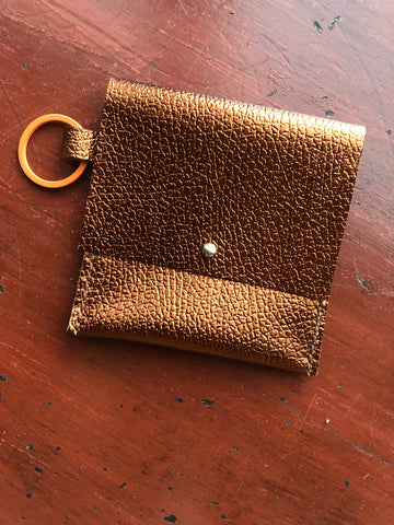 Toffee wallet with copper keyring w/brown stitching