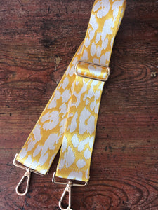 Guitar strap for crossbody purse-Yellow/White animal print