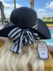 Black Sun Hat with Black & White Bow