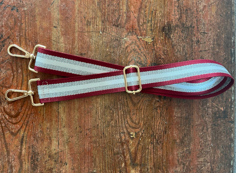 Guitar strap for crossbody purse-burgundy & Silver Striped