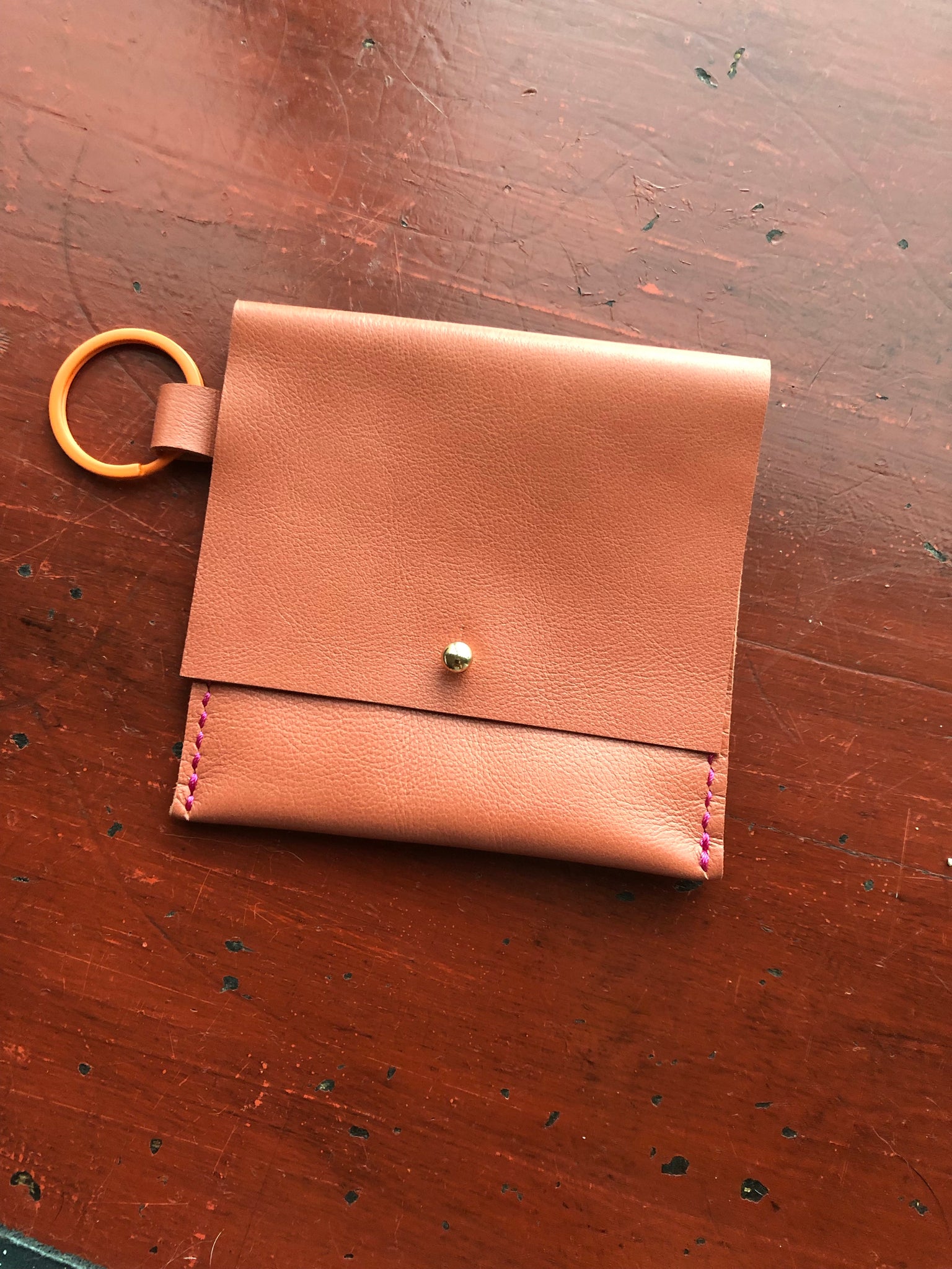 Terra Cotta leather wallet w/orange keyring