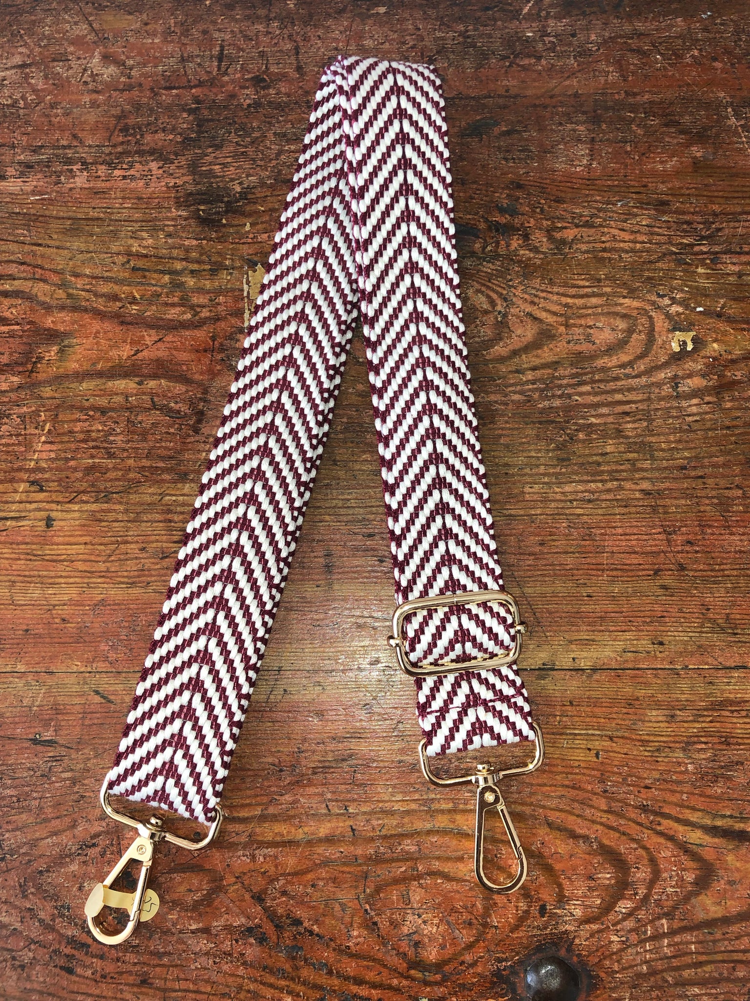 Guitar strap for crossbody purse-Milk Chocolate/White print