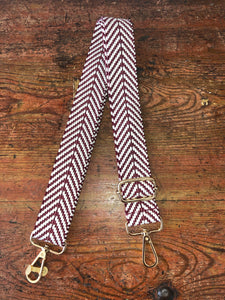 Guitar strap for crossbody purse-Milk Chocolate/White print